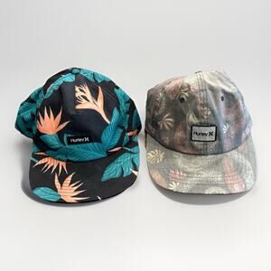 Lot Of 2 Hurley Mens Floral Print Adjustable Strapback & SnapBack Hat Cap
